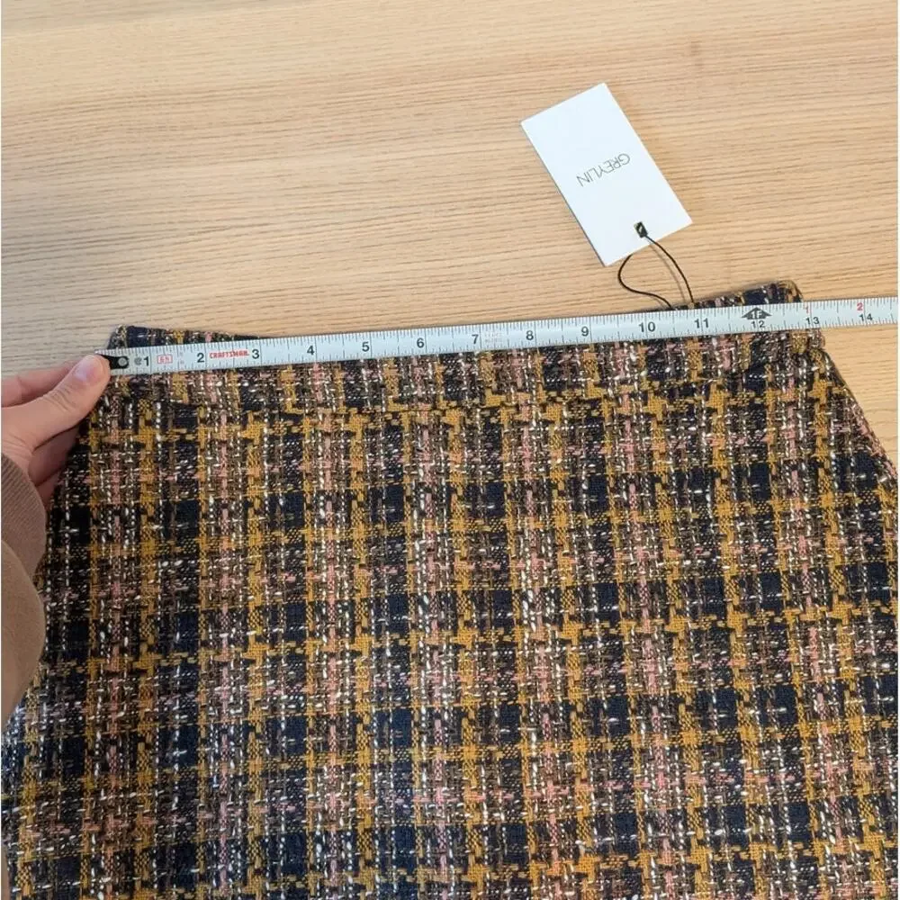 Greylin Skirt Womens XS Mini Black/Orange Tweed Plaid Pencil Straight NWT